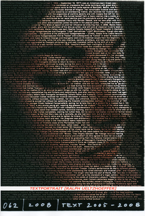 Maria Callas Textportrait Textportrait "Maria Callas" by Ralph Ueltzhoeffer