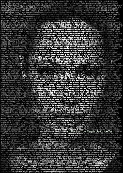 Angelina Jolie, Text Portrait, Ralph Ueltzhoeffer (*1967)