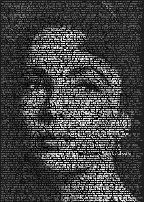 Elizabeth Taylor, Text Portrait, Ralph Ueltzhoeffer (*1932)