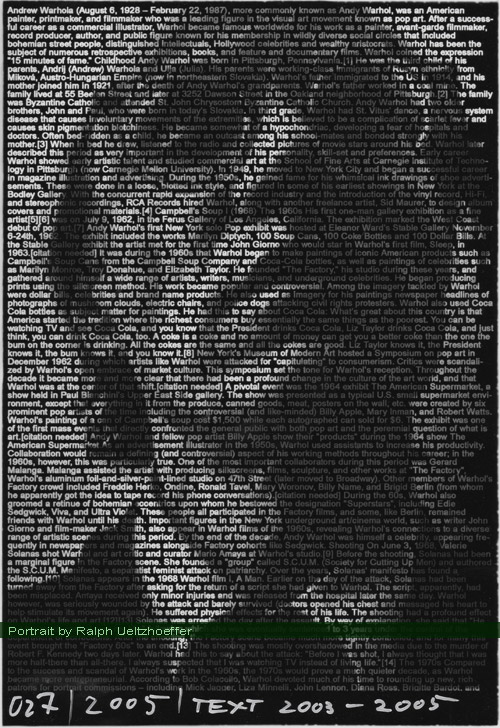 Andy Warhol, Text Portrait, Ralph Ueltzhoeffer (*1928 - 1987)